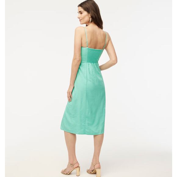 J.Crew Linen Blend Slip Midi Dress Mint Blue Slit Colorful Adjustable US 0 NWT - Picture 3 of 12